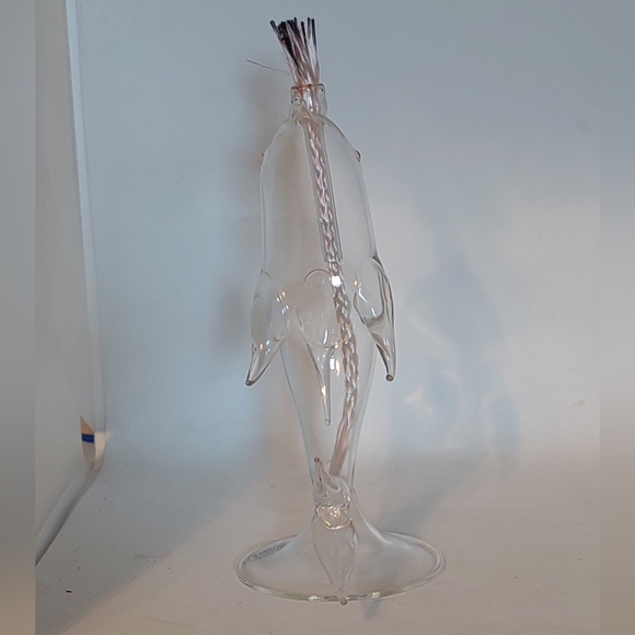 Vintage Lamplight Farms Dolphin Hand Clear Blown Glass Oil Lamp with Wick 6” - Picture 5 of 6
